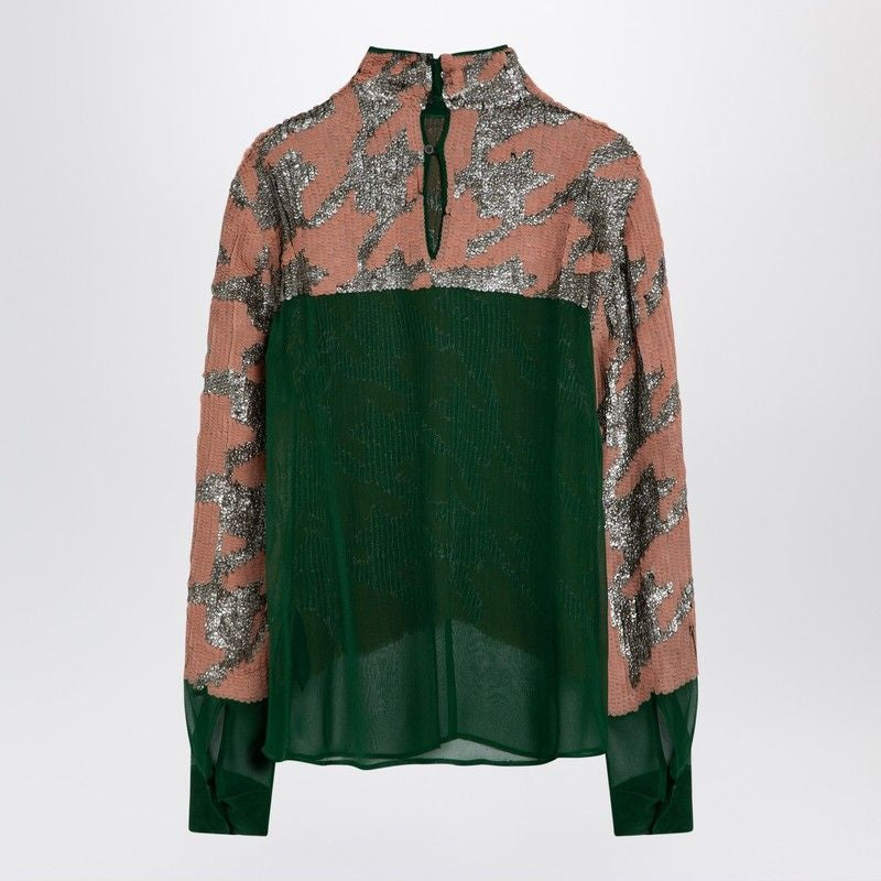 DRIES VAN NOTEN Elegant Sequined Blouse with High Collar and Button Cuffs