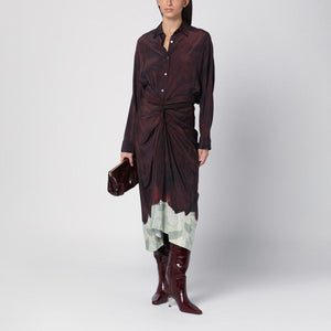 DRIES VAN NOTEN Draped Midi Skirt with Floral Print