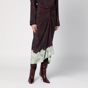 DRIES VAN NOTEN Draped Midi Skirt with Floral Print