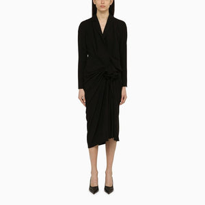 DRIES VAN NOTEN Wool-Blend Midi Dress with Drape and Cut-Out Back