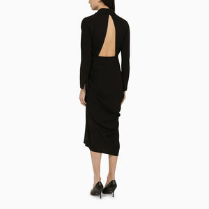 DRIES VAN NOTEN Wool-Blend Midi Dress with Drape and Cut-Out Back