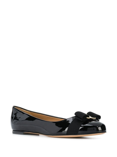 Ferragamo Leather Ballet Flats with Signature Bow Detail