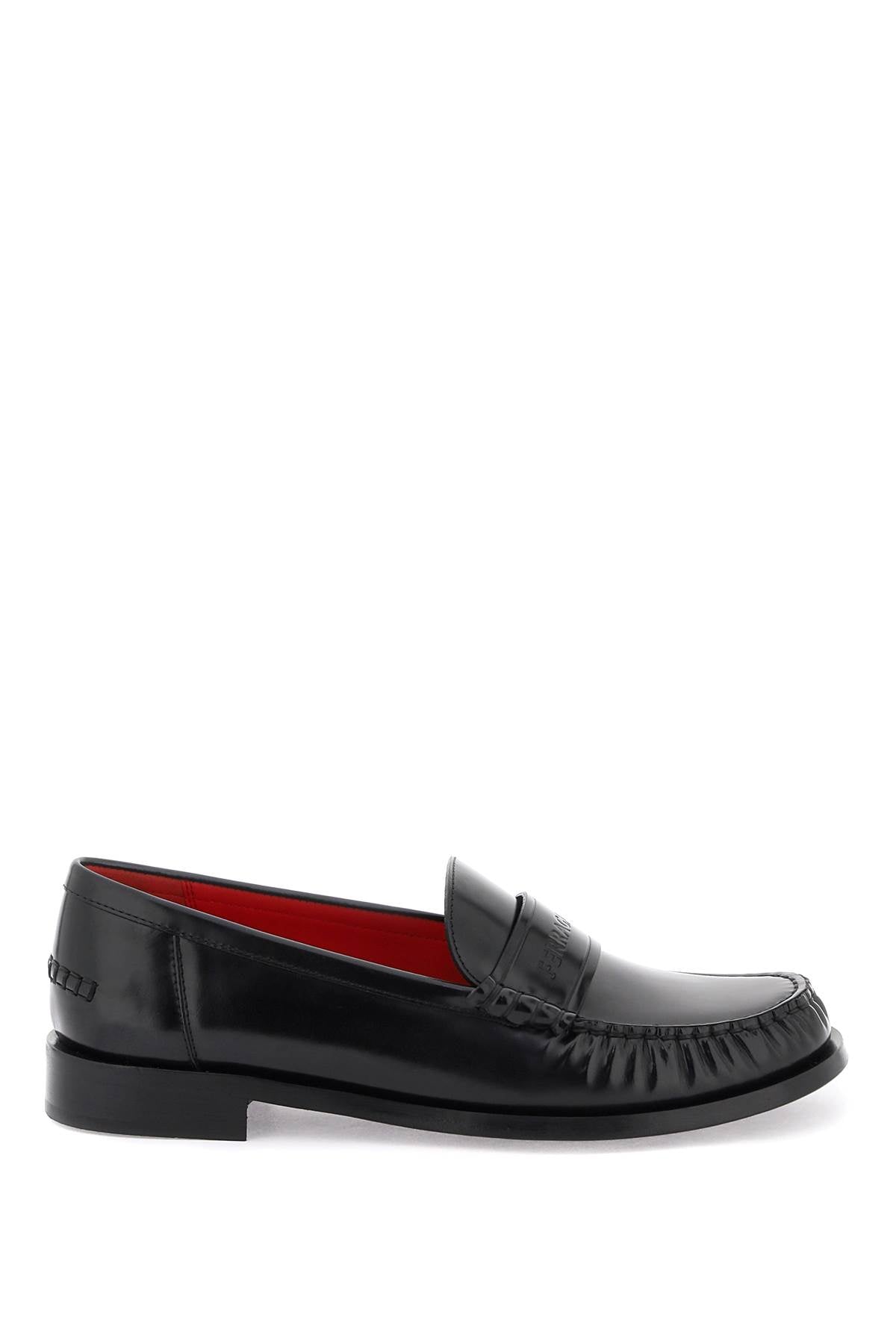 Ferragamo Leather Loafers with Embossed Logo - Width C