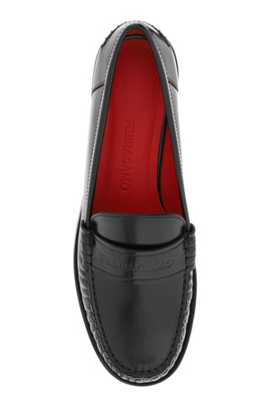 Ferragamo Leather Loafers with Embossed Logo - Width C