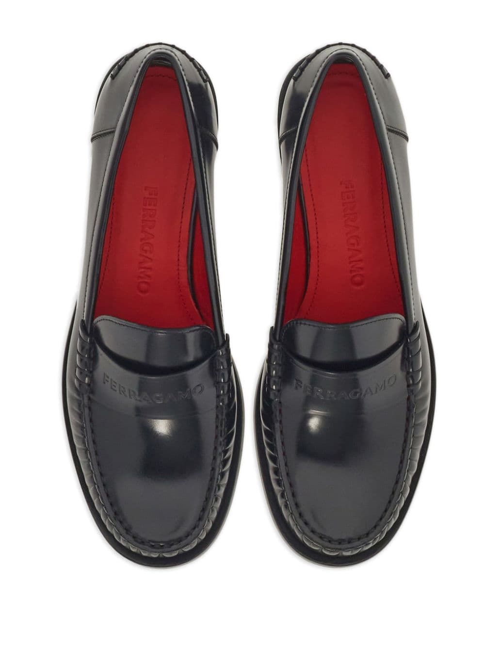 Ferragamo Leather Loafers with Embossed Logo - Width C