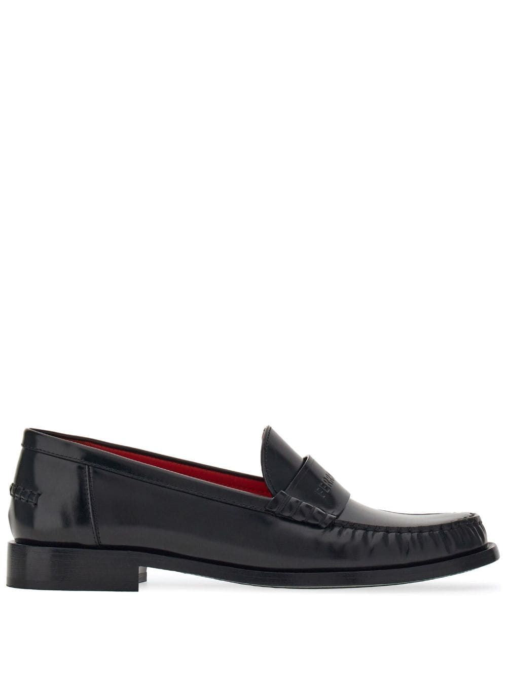 Ferragamo Leather Loafers with Embossed Logo - Width C