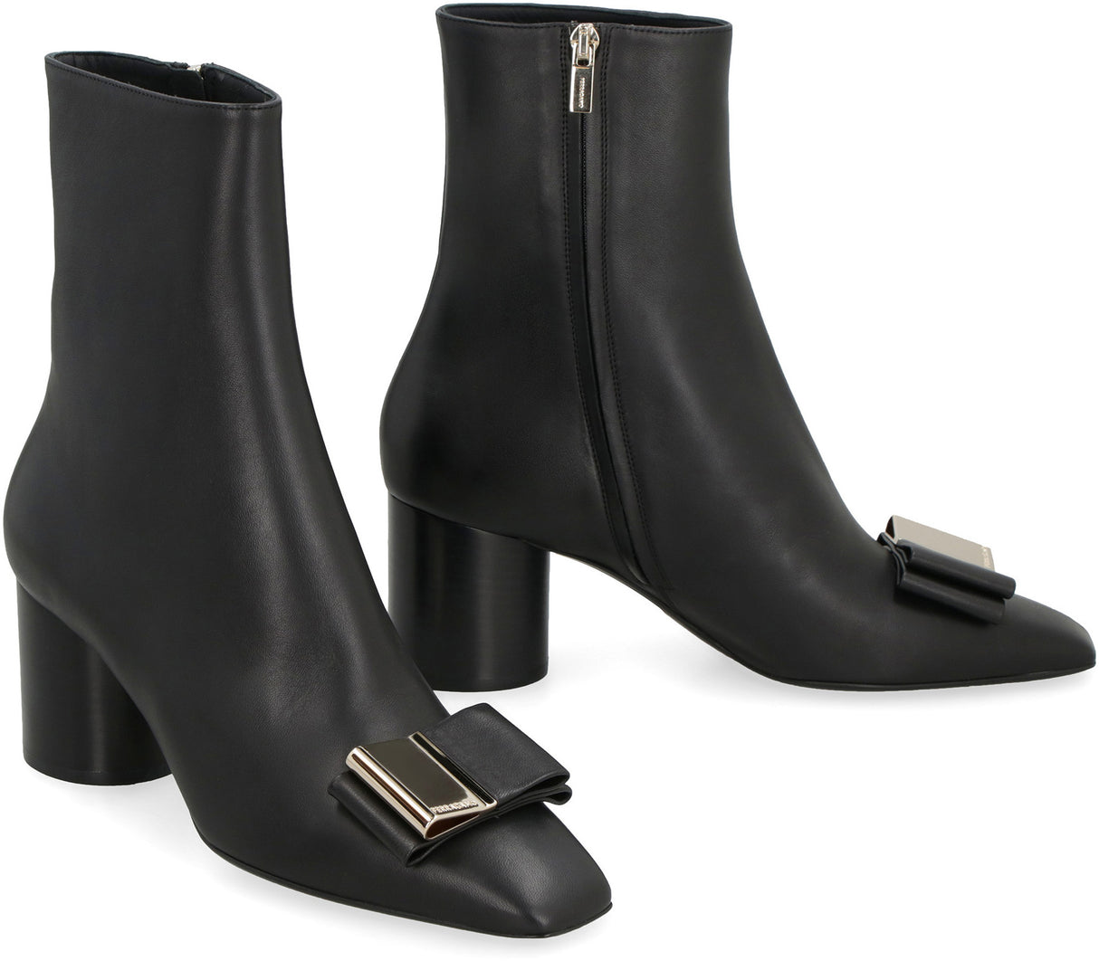 FERRAGAMO Women's Black Leather Ankle Boots with Vara Front Bow