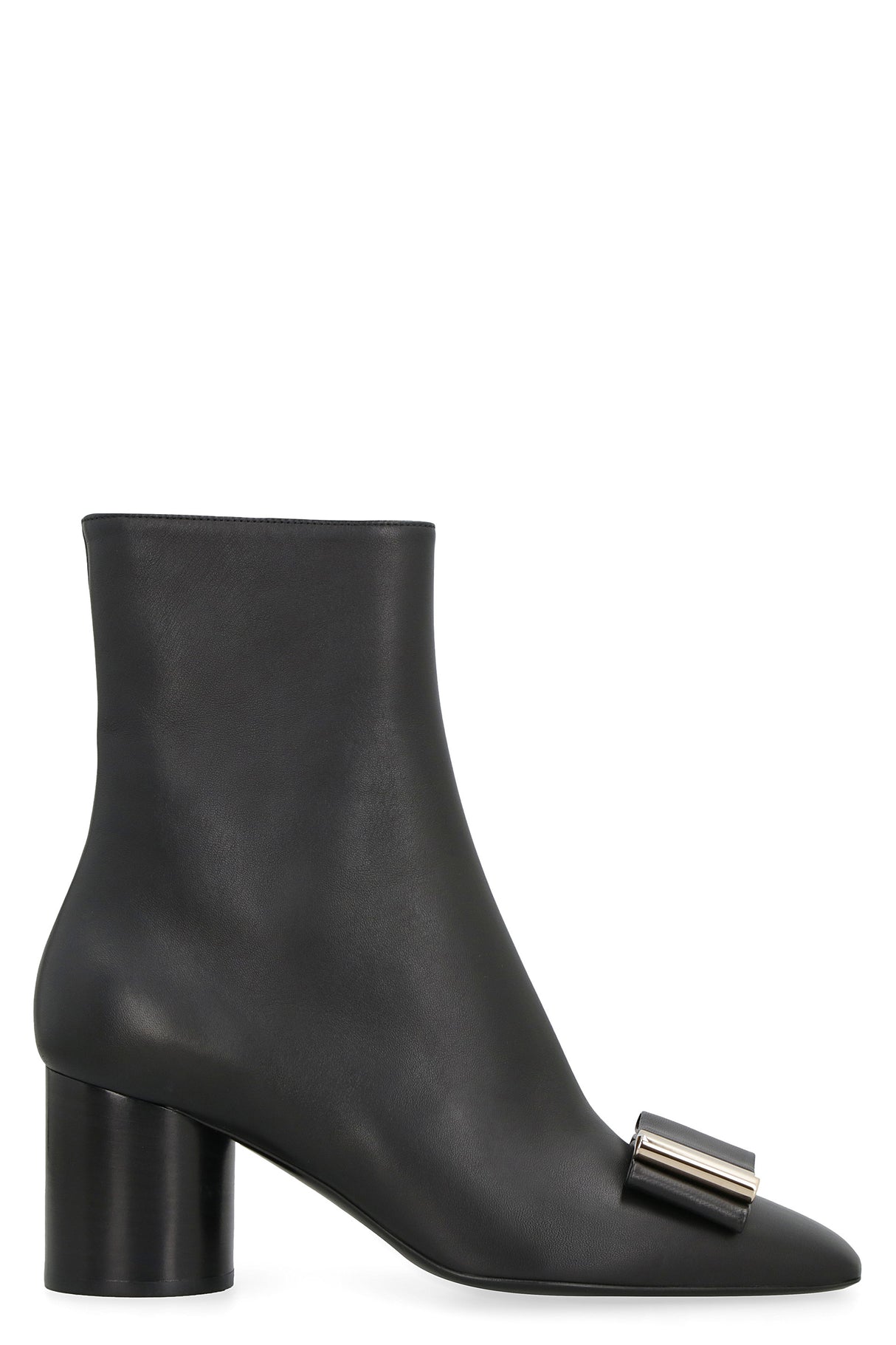 FERRAGAMO Women's Black Leather Ankle Boots with Vara Front Bow