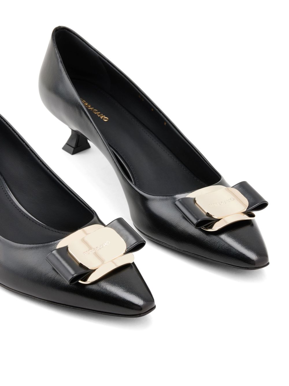 Ferragamo New Vara Bow Detail Pointed Toe Kitten Heel Pumps