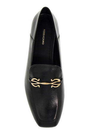 Ferragamo Elegant Leather Loafers with Golden Charm