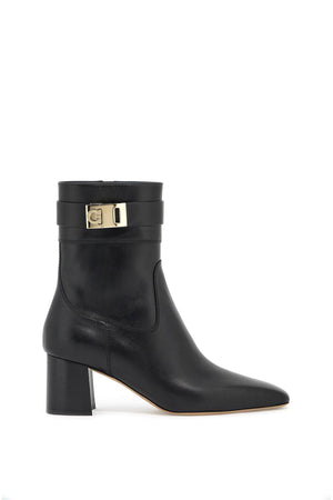 Ferragamo Sleek Leather Ankle Boots with Iconic Golden Buckle for Women