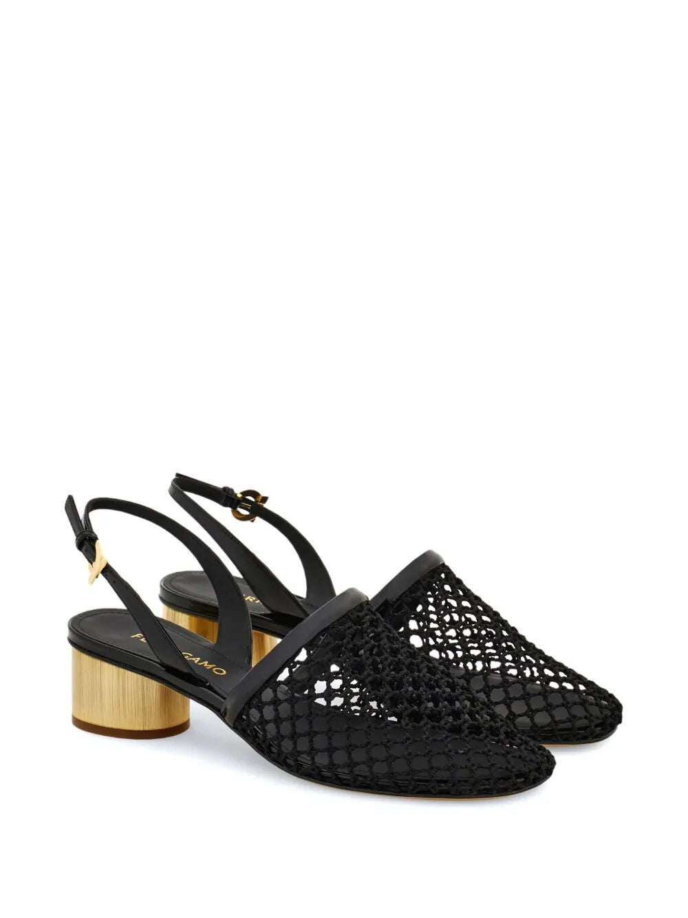 Ferragamo Elegant Mesh and Leather Slingback Pumps