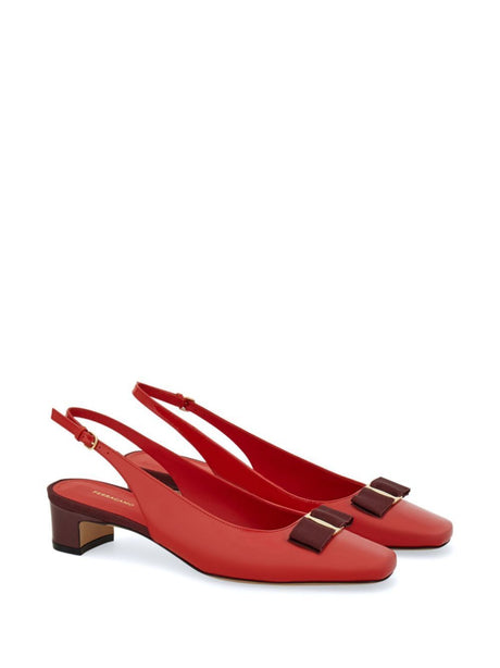 FERRAGAMO Patent Leather Slingback Pumps with Vara Bow