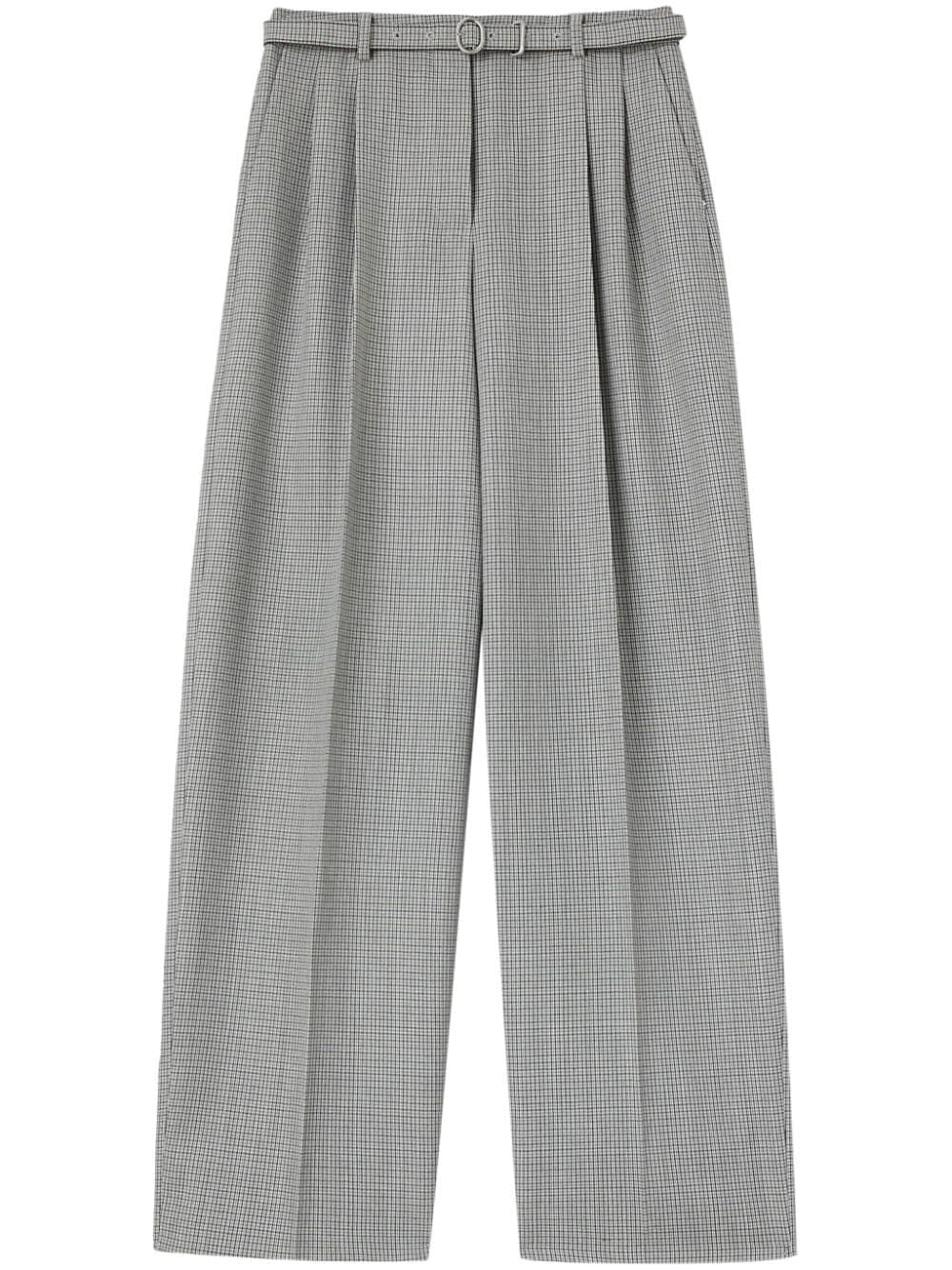 JIL SANDER Tailored Check Wool Pants with Belt - Relaxed Fit