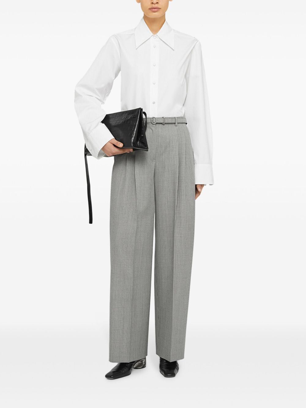 JIL SANDER Tailored Check Wool Pants with Belt - Relaxed Fit