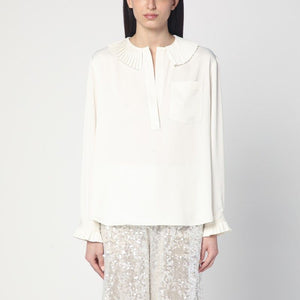 PHILOSOPHY DI LORENZO SERAFINI Fluid Creased Pleated Shirt with Ruffled Details