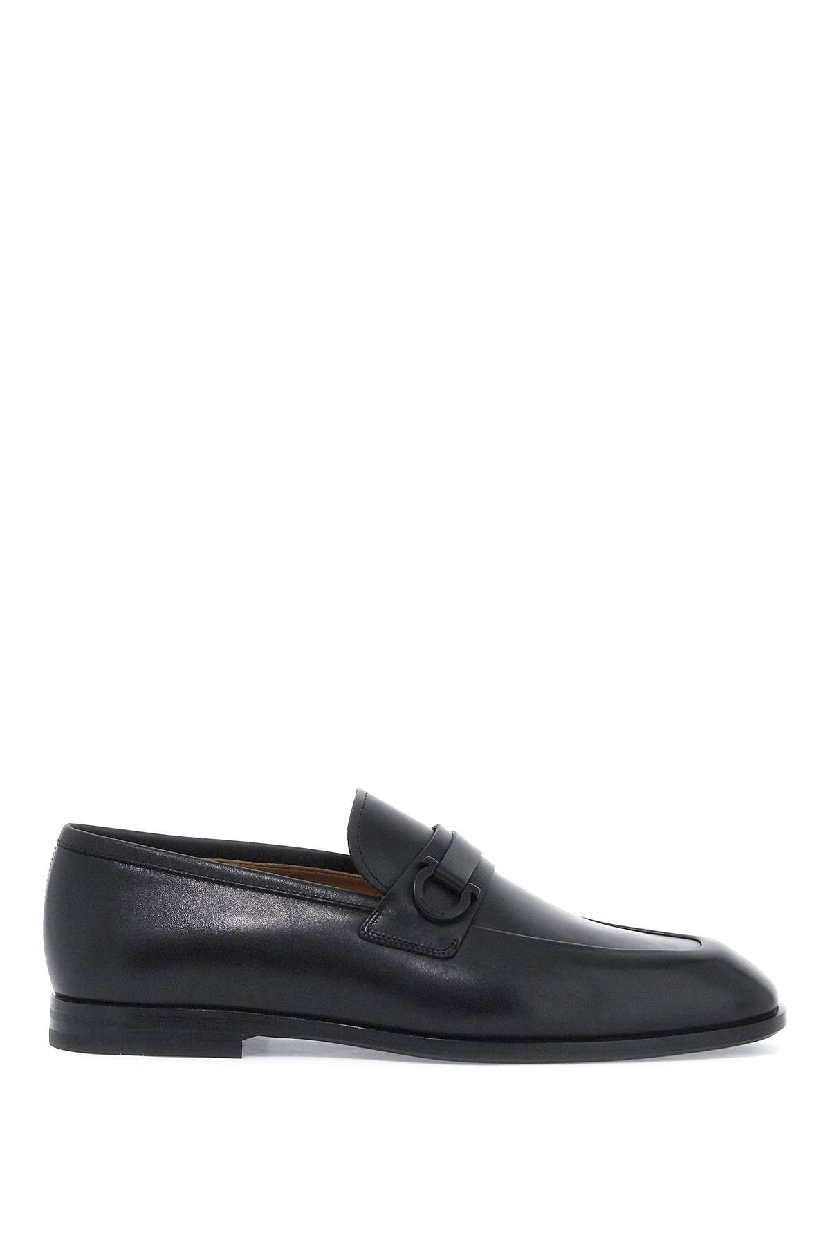 Ferragamo Smooth Leather Loafers with Gancini Hook - EEE Fit