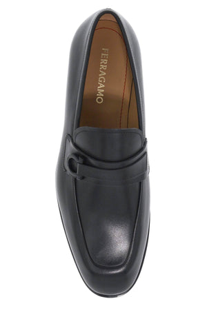 Ferragamo Smooth Leather Loafers with Gancini Hook - EEE Fit