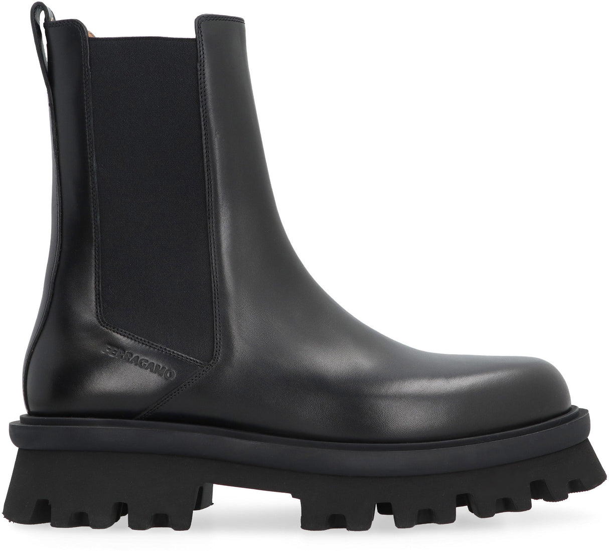 Ferragamo Men's Leather Chelsea Boots with Lug Sole