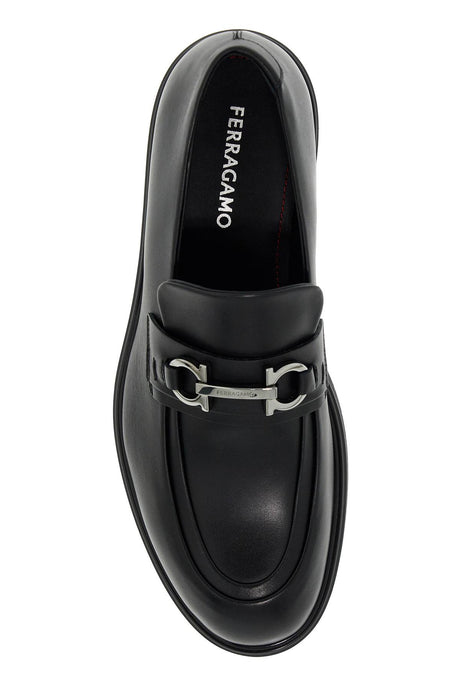 Ferragamo Sleek Leather Loafers with Iconic Hook Detail - Fit: M