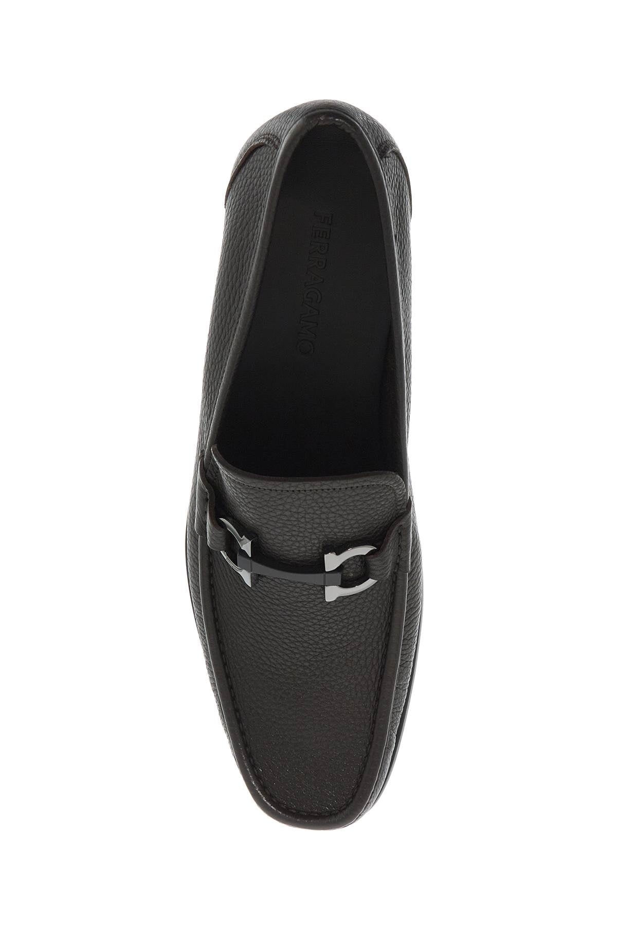 Ferragamo Luxury Grained Leather Loafers with Iconic Hook Buckle - Width EEE