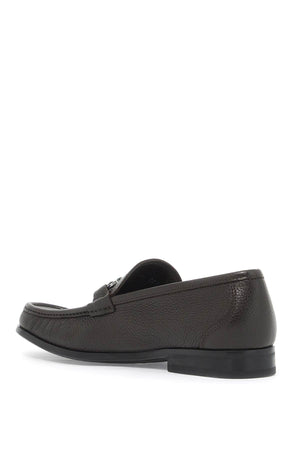 Ferragamo Luxury Grained Leather Loafers with Iconic Hook Buckle - Width EEE