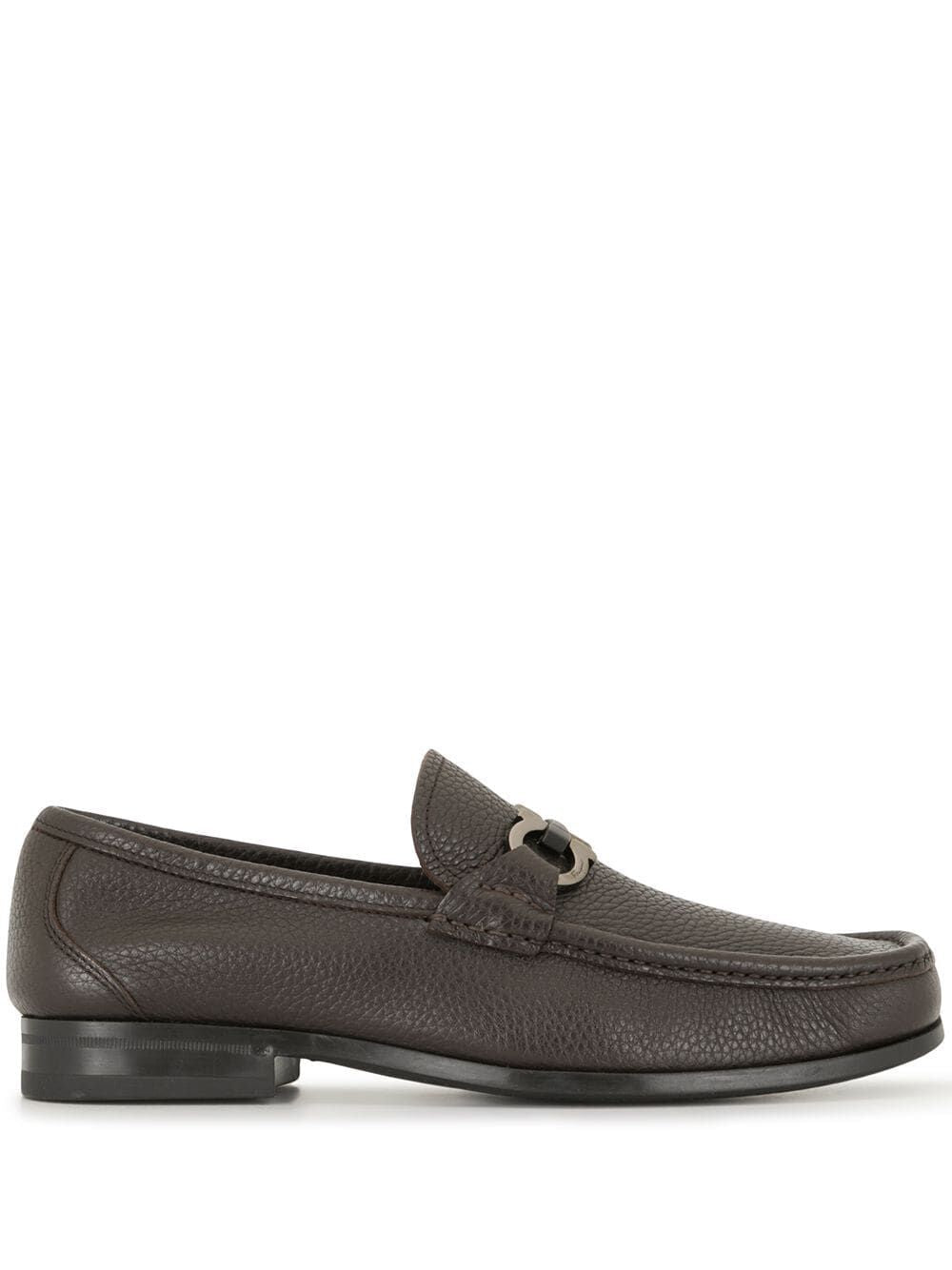 Ferragamo Luxury Grained Leather Loafers with Iconic Hook Buckle - Width EEE