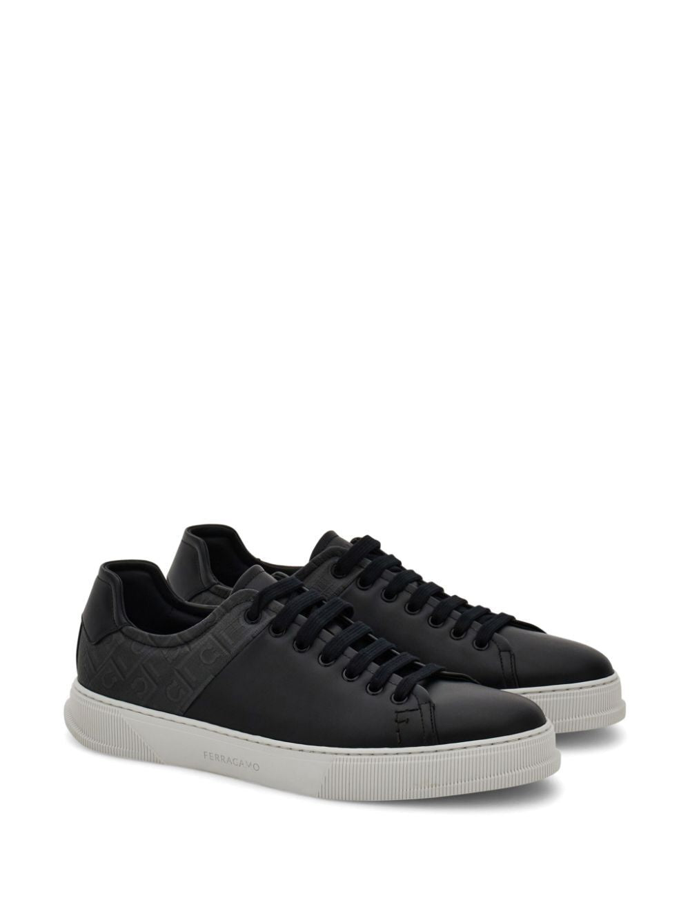 Ferragamo Leather and Jacquard Fabric Monogram Clayton Sneakers