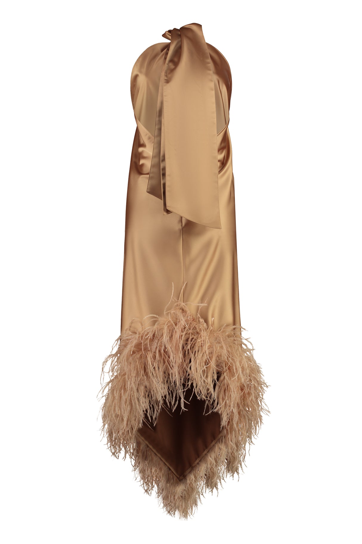 GIUSEPPE DI MORABITO Asymmetrical Satin Dress with Open Back and Feather Hem