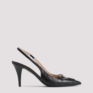 GUCCI Erin GG Leather Slingback Flat with 8.5cm Heel Height