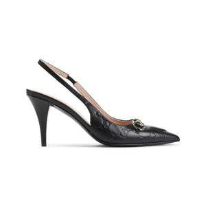 GUCCI Erin GG Leather Slingback Flat with 8.5cm Heel Height