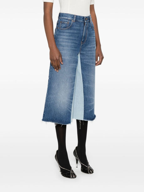 CHLOÉ High-Waisted Denim Patchwork Bermuda Shorts