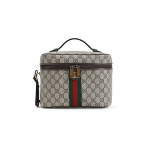 GUCCI Mini Leather Toiletry Case with GG Supreme Textile - 24cm x 18cm x 14cm