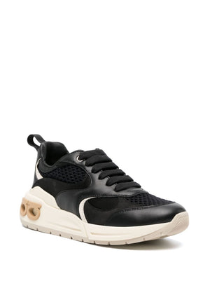 FERRAGAMO Panelled Leather Sneakers - Almond Toe