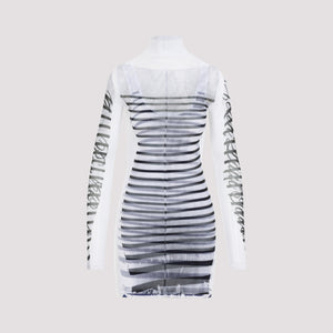 JEAN PAUL GAULTIER Spandex Mesh Printed Feathers Mini Dress