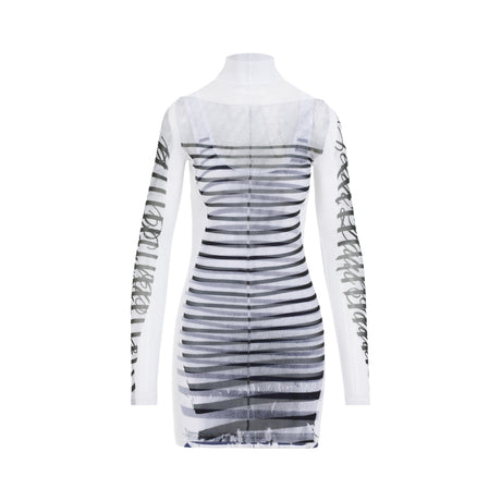 JEAN PAUL GAULTIER Spandex Mesh Printed Feathers Mini Dress