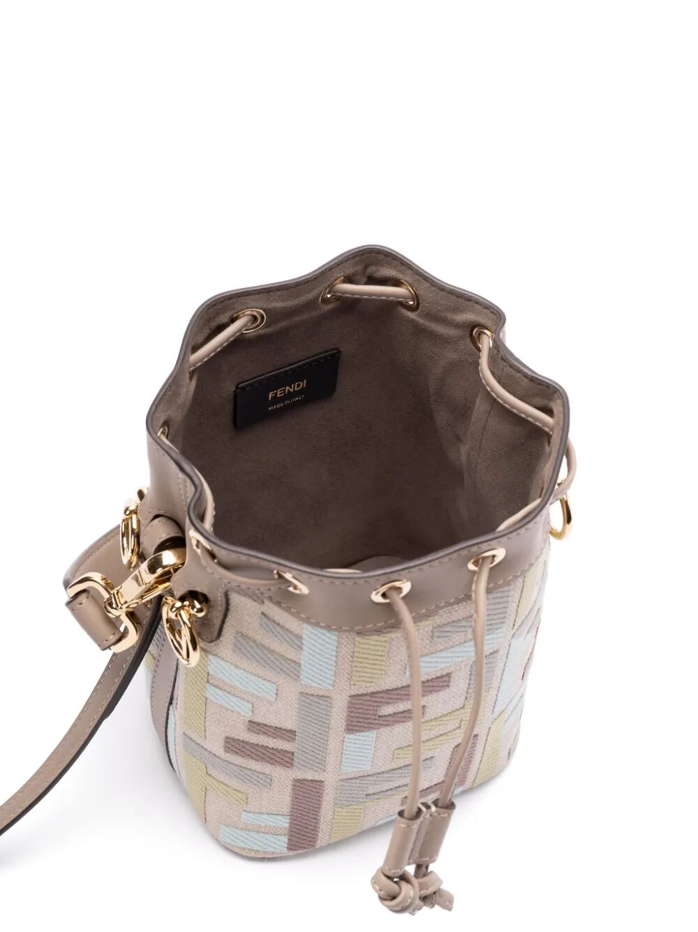 FENDI Mini Canvas Bucket Handbag with Multicolor Embroidery (W 14 x H 18 x D 12 cm)