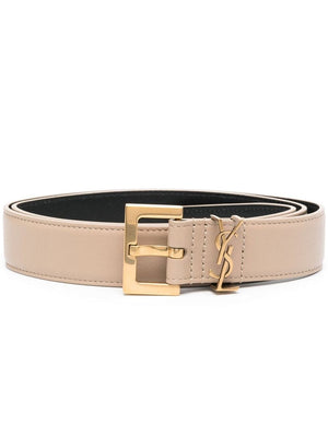 SAINT LAURENT PARIS Cassandre Square Buckle Belt in Smooth Leather - 3 cm Height