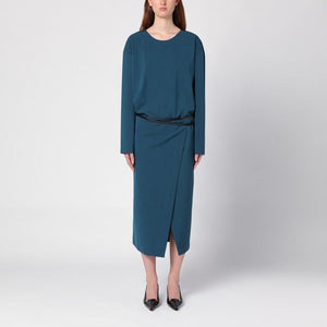 PHILOSOPHY DI LORENZO SERAFINI Wool-Blend Midi Dress with Adjustable Belt