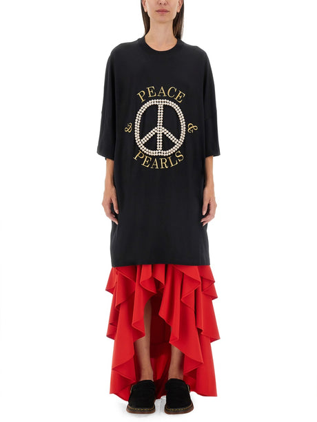 MOSCHINO COUTURE Oversized Cotton Dress with Peace & Pearls Design - Size 38