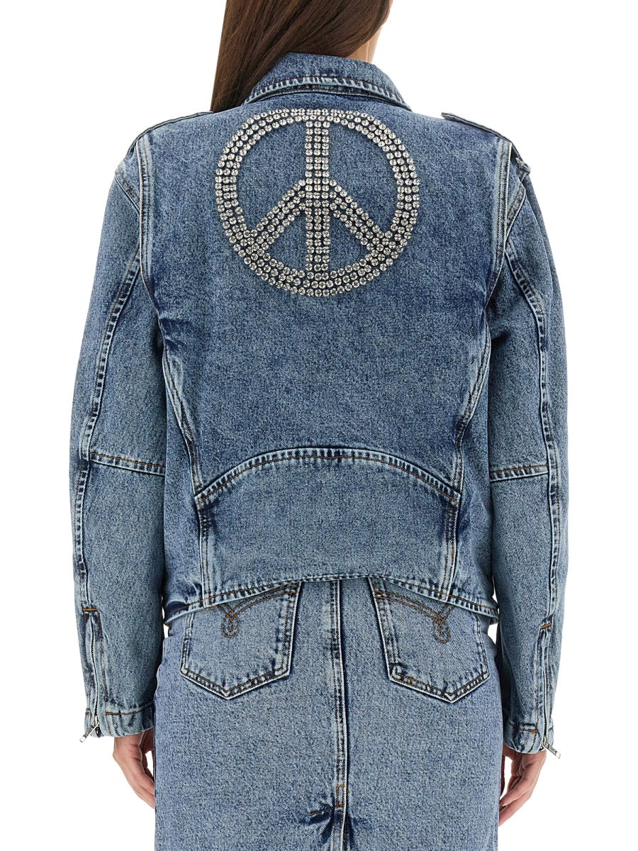 MOSCHINO JEANS Women's Mini Biker Jacket with Front Zipper Closure