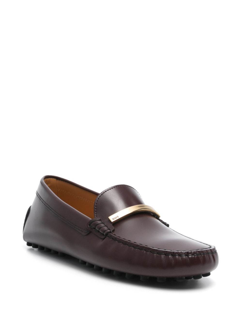 TOD`S Branded Metal Bar Brushed Leather Rubber Driving Loafers