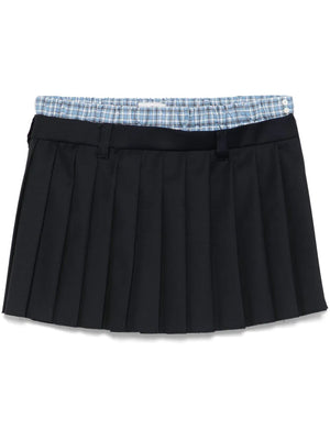 MIUMIU Layered Design Pleated Wool Mini Skirt for Men