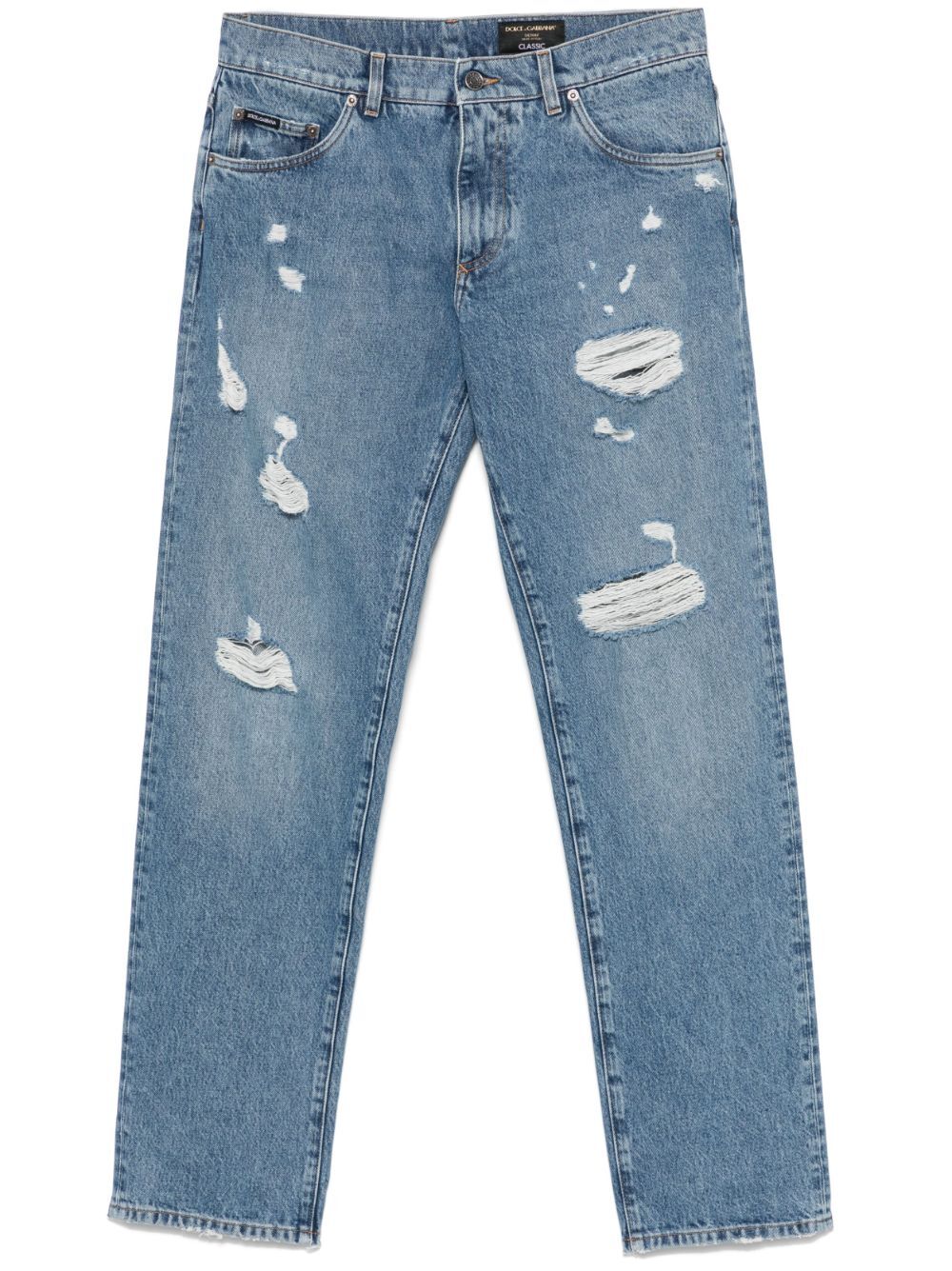 DOLCE & GABBANA Classic Straight-Leg Cotton Jeans with Distressed Details