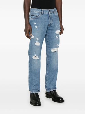 DOLCE & GABBANA Classic Straight-Leg Cotton Jeans with Distressed Details