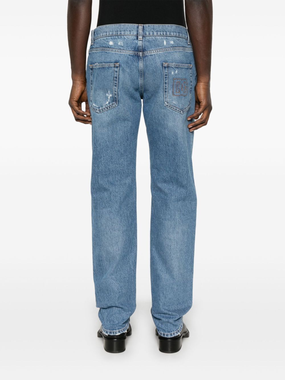 DOLCE & GABBANA Classic Straight-Leg Cotton Jeans with Distressed Details