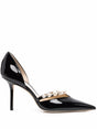 JIMMY CHOO Sleek Patent Leather Pumps with Pearl-Embellished Heel 8.5 cm