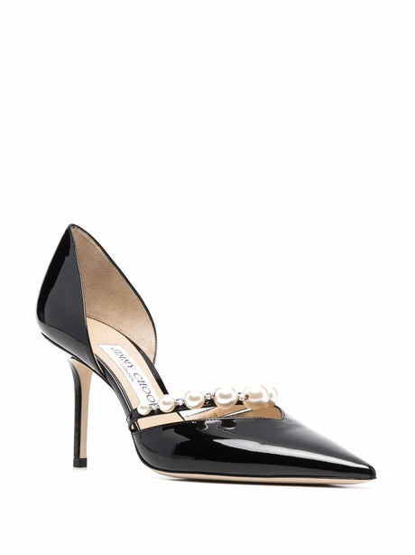 JIMMY CHOO Sleek Patent Leather Pumps with Pearl-Embellished Heel 8.5 cm