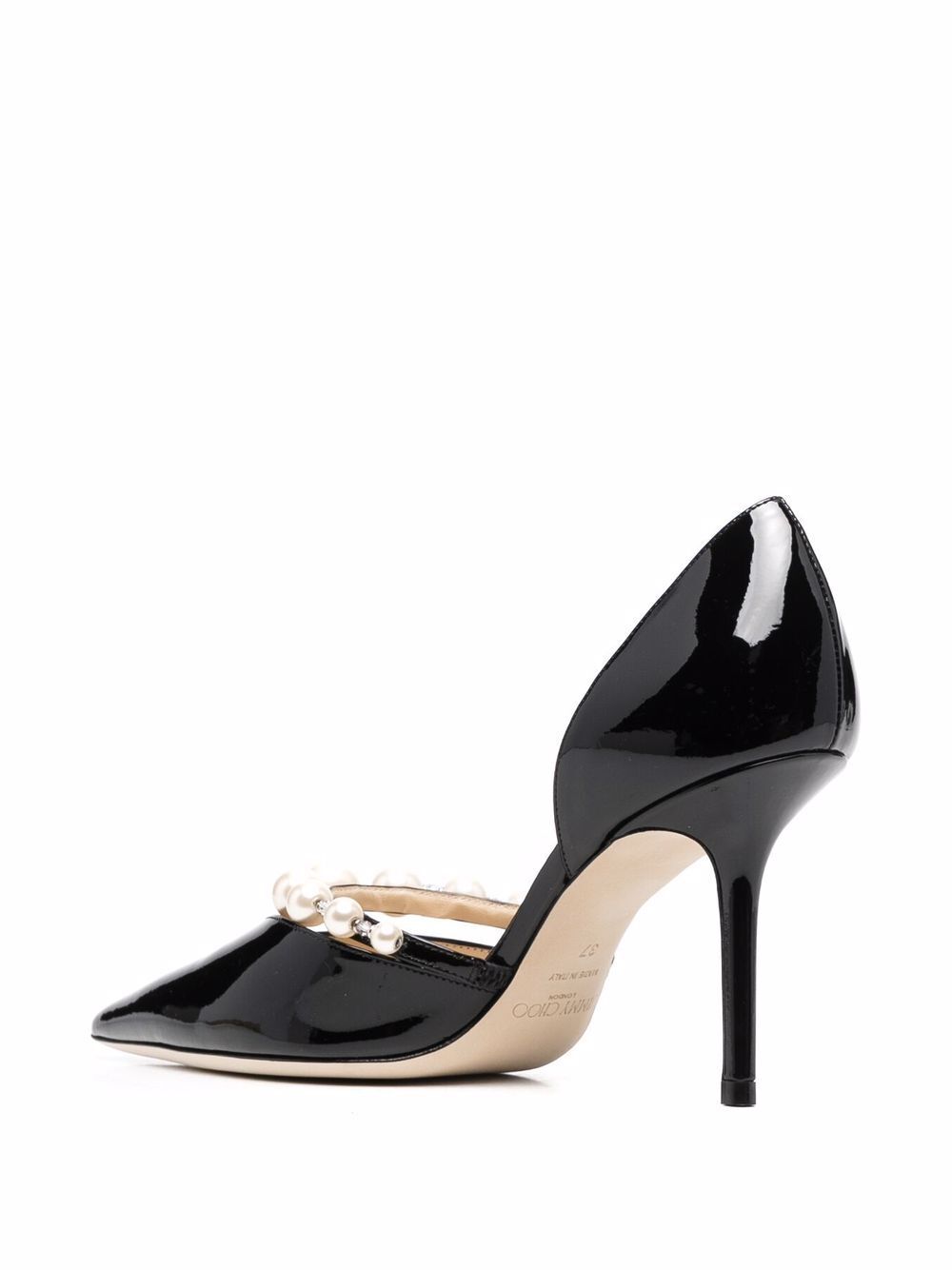 JIMMY CHOO Sleek Patent Leather Pumps with Pearl-Embellished Heel 8.5 cm