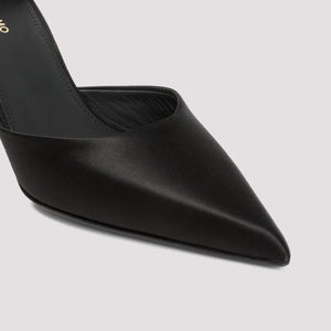 FERRAGAMO Stunning Black Pumps with Gold Ankle Chain and F Charm Detail